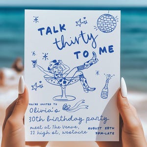 Hand Drawn Dirty Thirty Birthday Invitation, 30th Birthday Coastal Cowgirl birthday, Doodle Style Talk Thirty To Me Invite Editable Template
