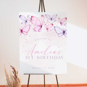 Butterfly 1st Birthday Welcome Sign, Pink Butterfly Birthday Welcome Sign, 1st Birthday Decor, Purple Butterfly Birthday Welcome Sign BF2