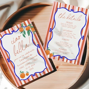 Ciao Bella Bachelorette Invitation & Itinerary, Editable Italian Summer Bridal Shower Invite, Italian Bachelorette Party Invite Template CB