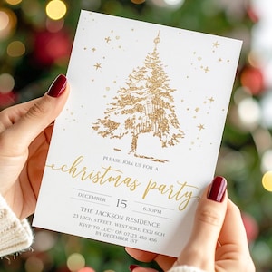 Gold Christmas Party Invitation, Editable Invitation Template, Printable Christmas Party Invite, Festive Holiday Invite, Glitter C2 image 1