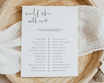 EDITABLE Would She Rather Bridal Shower Game, Bridal Shower Game Printables, Hen Party Games, Wedding Shower Game, Bridal Game Idea, WL1