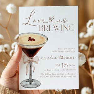 Love Is Brewing Bridal Shower Invitation, Espresso Martini Bridal Shower Invitation, Coffee Bridal Shower, Editable Bridal Coffee Invite