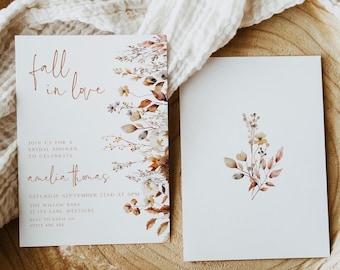 Fall Bridal Shower Invitation Template, Fall in Love Bridal Shower Invite, Fall Floral Bridal Shower Invite, Editable Bridal Invitation