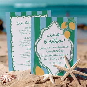 Ciao Bella Bachelorette Invitation & Itinerary, Editable Mediterranean Bridal Shower Invite, Italian Bachelorette Party Invite Template CB