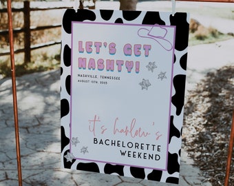 SPACE COWGIRL | Let's get Nashty Bachelorette Party Welcome Sign, Bachelorette Weekend Welcome, Cowgirl Bachelorette Editable Template SC2