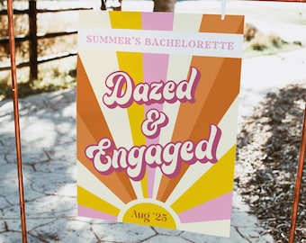 WOODSTOCK Dazed and Engaged Bachelorette Welcome Sign, Festival Bachelorette Party, Hen Party, Retro Bachelorette, 70s 60s Groovy Decor WS1