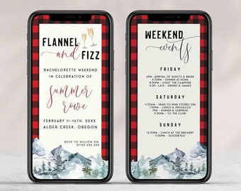 FLANNEL Bachelorette Party Invite, Phone Invitation, Flannel & Fizz Bachelorette Weekend Invite, Winter Bachelorette Invite, Flannel FN1