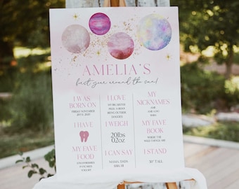 First Trip Around The Sun 1st Birthday Milestone Poster, My First Year Birthday Milestone Board, Birthday Party Decor, Editable Template FT2