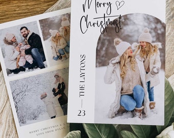 Editable Christmas Holiday Card Template, Minimalist Photo Holiday Card, Family Photo Holiday Card, Merry Christmas Card, Modern Arch