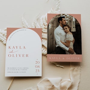 KAYLA Full Wedding Invitation Suite, Arco in terracotta, Invito fotografico di nozze, Modello di matrimonio modificabile, Suite nuziale, KO marocchino moderno