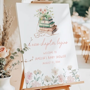 A New Chapter Begins Baby Shower Welcome Sign, Pink Floral New Chapter Begins Baby Shower, New Chapter Begins Baby Decor, Storybook Baby ANC
