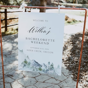 Modello di cartello di benvenuto per festa di addio al nubilato invernale in OREGON, fine settimana di addio al nubilato in montagna, cartello di benvenuto per festa di addio al nubilato, addio al nubilato nella foresta, OG1