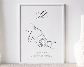 Personalisierte Baby Handdruck Andenken, Ein nachdenkliches Geschenk für Mütter, Vater oder Großeltern, digitale Skizze Baby halten ElternHand Geschenk