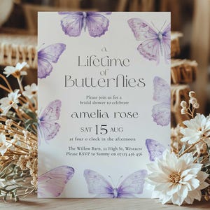 Lifetime of Butterflies Bridal Shower Invite, Editable Purple Butterfly Bridal Invitation, Purple Summer Butterfly Bridal Shower Invite LOB