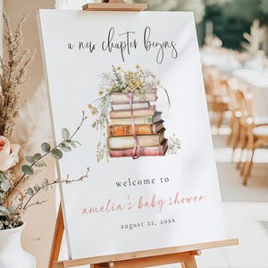 A New Chapter Begins Baby Shower Welcome Sign, Simple Floral New Chapter Begins Baby Shower, New Chapter Begins Baby Decor, Storybook ANC