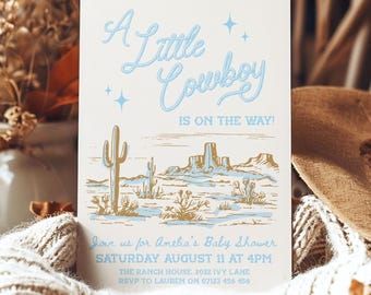 Little Cowboy Baby Shower Invitation, Western Baby Rodeo Baby Shower, Boy Baby Shower Invite Template CBB