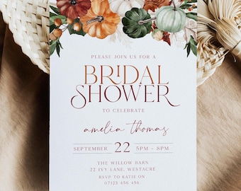 Autumn Bridal Shower Invitation, Fall in Love Bridal Shower Invite, Bridal Shower Invitation Template, Fall Pumpkin Bridal Shower Invite