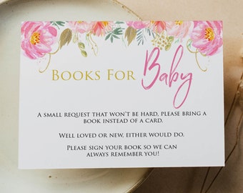 Blush Floral Baby Shower Bring A Book, Printable Bring A Book Instead of A Card, Floral Books For Baby Cards, Bring A Book, Book Request BF1