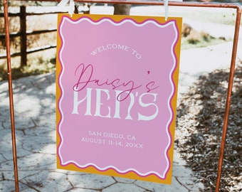 DAISY Pink Hen Party Welcome Sign, Editable Template, Hen Party Decor, Festival Hen Party, Retro Modern Hen Party Welcome Sign, DS2