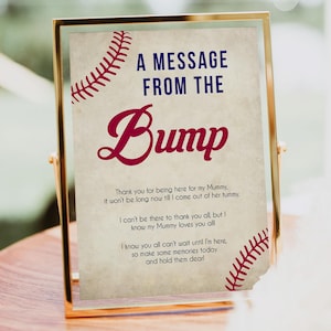 Baseball Message From Baby, Baby Shower Signs, Baseball Printable Baby Shower Signs, Baby Bump, Message From Bump, Baby Shower Signs BB15
