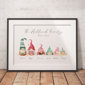 Ritratto di famiglia di gnomi personalizzato, STAMPATO + SPEDITO, Famiglia Gonk, Regalo di Natale personalizzato, Ritratto personalizzato, Ritratto di famiglia di gnomi