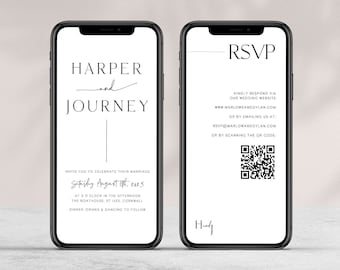 Digital Phone Wedding Invitation Suite, Minimalist Wedding Digital, Modern Online Invitations, Wedding E-vite, Electronic Invitation HJ