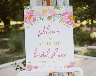 BLUSH | Bridal Shower Welcome Sign, Blush Gold Floral, Bridal Shower Decor, Floral Bridal Shower Welcome Sign, Gold Bridal Shower, BG1