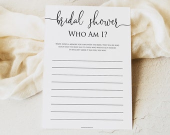 Bridal Shower Game Who Am I, Bridal Shower Games Printable, Memory Game, Who Am I, Wedding Shower Games, Calligraphy, Bridal Shower Ideas M2