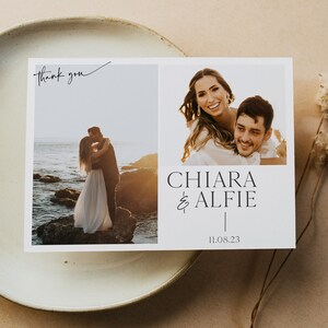 CHIARA Photo Wedding Thank You Cards, Modern Thank You Cards, Foldable & Flat Wedding Thank You Cards, Printable, Editable Thank You CA
