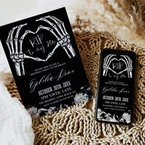 fully editable invitation and mobile invitation celebrating the death of my twenties. Gothic death to my twenties invitation suite