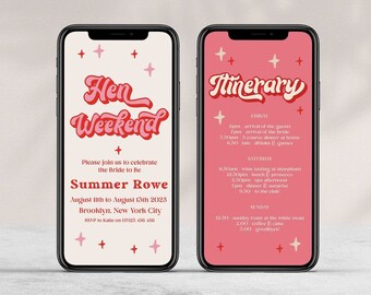 MAZZY Retro Hen Party Invitation, Digital Phone Invite, 70s Hen Party, Festival Hen Party Invite, Editable Template, Hen Weekend Invite MZ1