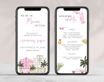 MIAMI Bachelorette Party Invitation, Miami Bitch Invite, Phone Invite, Digital Invite, Miami Party Invite, Miami Bach Weekend, Hen Party MB1