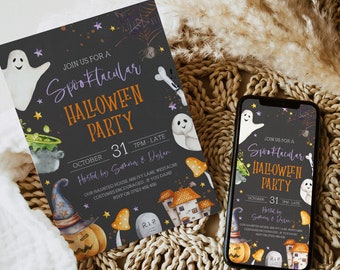 Uitnodiging voor Halloween-feest, bewerkbare sjabloon, Halloween-feest voor kinderen, uitnodiging voor Halloween-feest afdrukbaar, volwassenen, tieners uitnodigen
