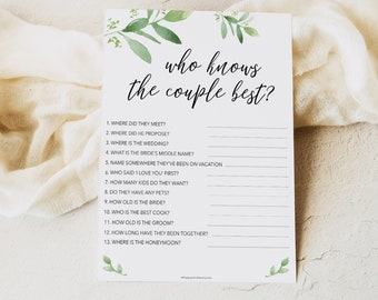 Wedding Shower Game, Who Knows the Couple Best, Bridal Shower Games, Co-Ed Wedding Shower Games, Printable Games, Instant Download, GLG