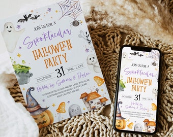 Uitnodiging voor Halloween-feest voor kinderen, bewerkbare sjabloon, uitnodiging voor Halloween-feest voor kinderen, uitnodiging voor Halloween-feest afdrukbare, volwassenen, tieners uitnodigen