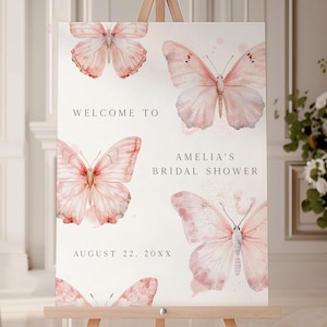 A Lifetime of Butterflies Bridal Shower Welcome Sign, Editable Pink Butterfly Bridal Sign, Summer Butterfly Bridal Shower Welcome Sign LOB