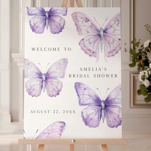 A Lifetime of Butterflies Bridal Shower Welcome Sign, Editable Purple Butterfly Bridal Sign, Summer Butterfly Bridal Shower Welcome Sign LOB