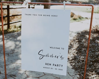 WILLOW | Hen Party Welcome Sign, Modern Minimalist Hen Party, Hen Weekend Welcome Sign Template, Hen Party Editable Welcome Sign WL1