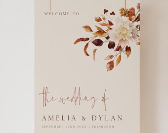 Fall Autumn Wedding Welcome Sign Template, Welcome to our Wedding Sign, Editable Wedding Welcome Sign, Autumn Wedding, Boho Wedding AG1