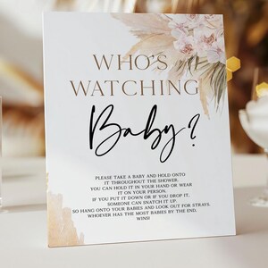 Whos Watching Baby Game, Printable Baby Shower Games, Pampas Baby Shower, Baby Shower Activity, Boho Baby Shower, Baby Game Downloads PG2