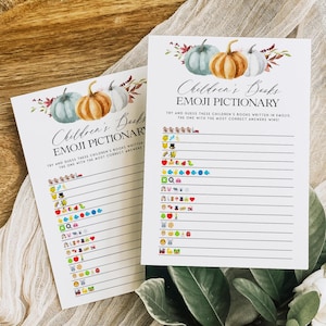 Little Pumpkin Childrens Books Emoji Pictionary Game, Editable Baby Shower Games, Fall Pumpkin Baby Shower, Printable Baby Shower Games, PM1