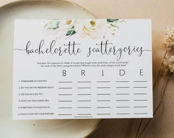 DIRTY Bachelorette Scattergories Game, White Floral Bachelorette Party Games, Bachelorette Games Printable, Rude Bachelorette Games, WF2