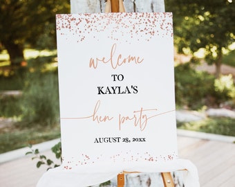 EDITABLE Hen Party Welcome Sign, Rose Gold Hen Party, Hen Party Welcome Sign Template, Editable PDF, Hen Do, Welcome Sign Printable, RGC