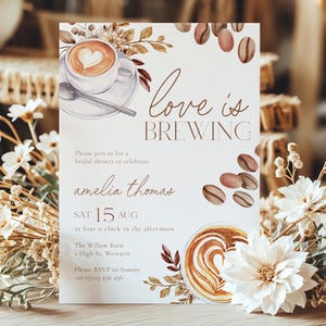 Love Is Brewing Bridal Shower Invitation, Editable Love Is Brewing Coffee Shower, Espresso Bridal Shower, Editable Bridal Coffee Invite LIB