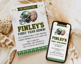 First Year Down Birthday Invitation, 1st Year Down Invitation, Football Invite, Editable First Birthday Invite Template, Birthday Invite FB1