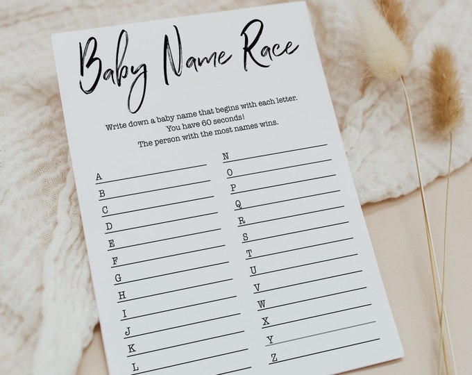 Baby Name Race Game Printable Baby Shower Games Baby Name - Etsy