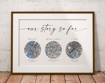 Hello, Will You, I Do Custom Map Printable, Met Engaged Married Map, Gifts For Him, Wedding Gifts, Our Story So Far, Personalised Map