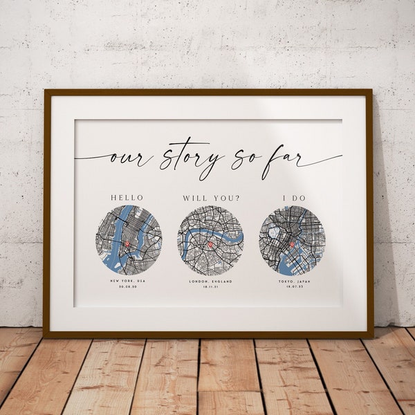 Hello, Will You, I Do Custom Map Printable, Met Engaged Married Map, Gifts For Him, Wedding Gifts, Our Story So Far, Personalised Map