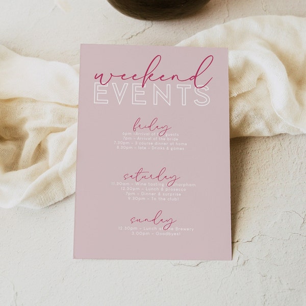 PIXI Pink Itinerary Template, Bachelorette Weekend Itinerary, Birthday Weekend, Hen Party Itinerary, Editable Itinerary, Printable, PX1