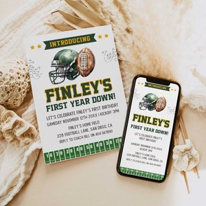 First Year Down Birthday Invitation, 1st Year Down Invitation, Football Invite, Editable First Birthday Invite Template, Birthday Invite FB1